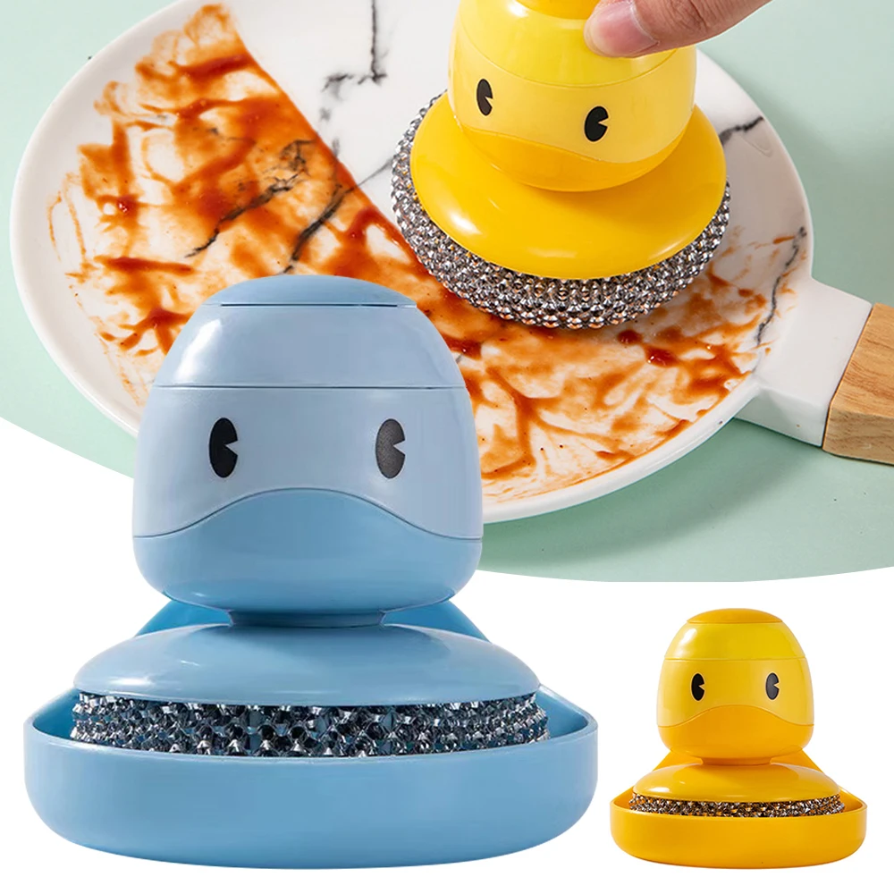 

Ducks Handle Washing Brush Replaceable Head PP Reusable Auto-filling Pot Scrubber Dishwashing Brush Steel Ball Kitchen Cleaning