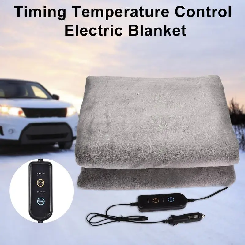 

12v Car Heating Blanket Timed Temperature Control Current Protection Gray Flannel 145*100cm Digital Display Electric Blanket
