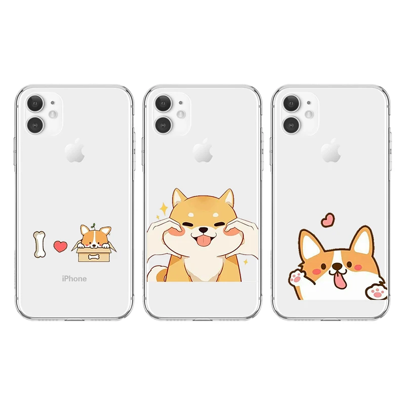 

Cute Cartoon Corgi Dog Phone Case Transparent for IPhone 13 12 11 Pro Max Mini XS XR 8 7 6 6S Plus X SE2020 TPU Cover 11 Cases