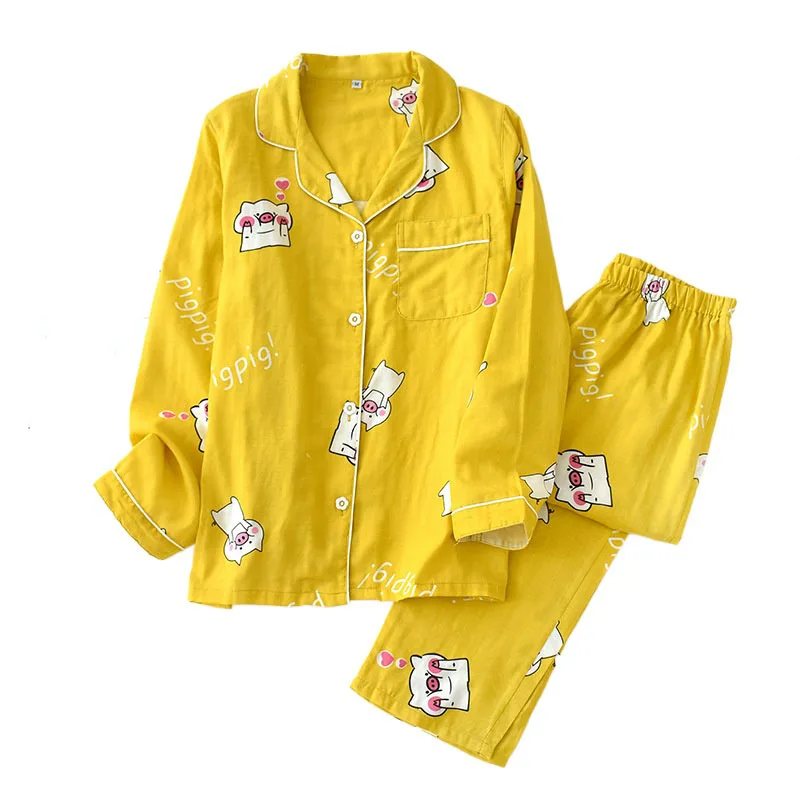 

Женские корейские хлопковые брюки с длинным рукавом, Дамская пижама с надписью свинки, Свободная Домашняя одежда, костюм, Хлопковая пижама ...