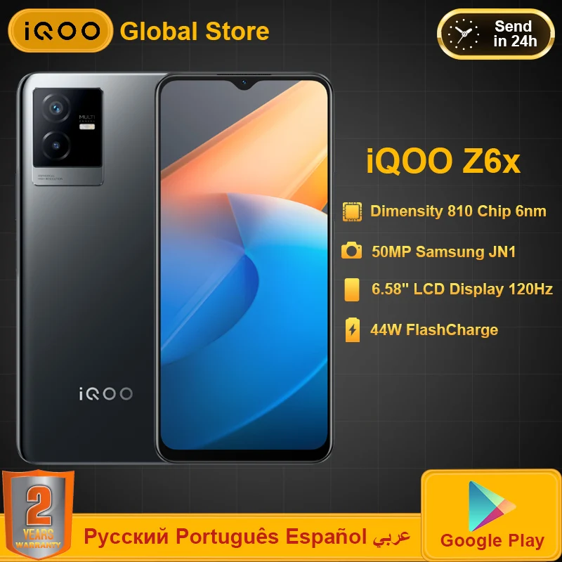 

New vivo iQOO Z6X 5G Smartphone Dimensity 810 6000mAH Large Battery 44W Super Charge 6.58'' Display 50MP Android Mobile Phone