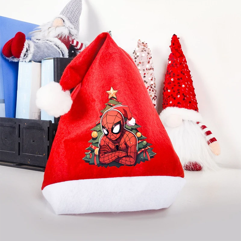 Фото Рождественская шапка Marvels Spidermans, плюшевая утолщенная шапка Санта-Клауса для взрослых и детей, зимняя рождественская шапка, праздничный декор для рождественской вечеринки, принадлежности №3