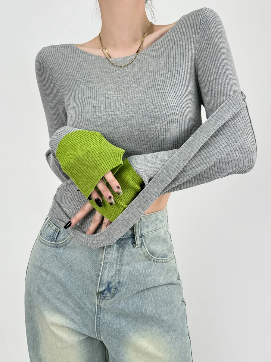 Двойной Z Ретро контрастного цвета с вышивкой на рукавах в тонкую полоску вязаный