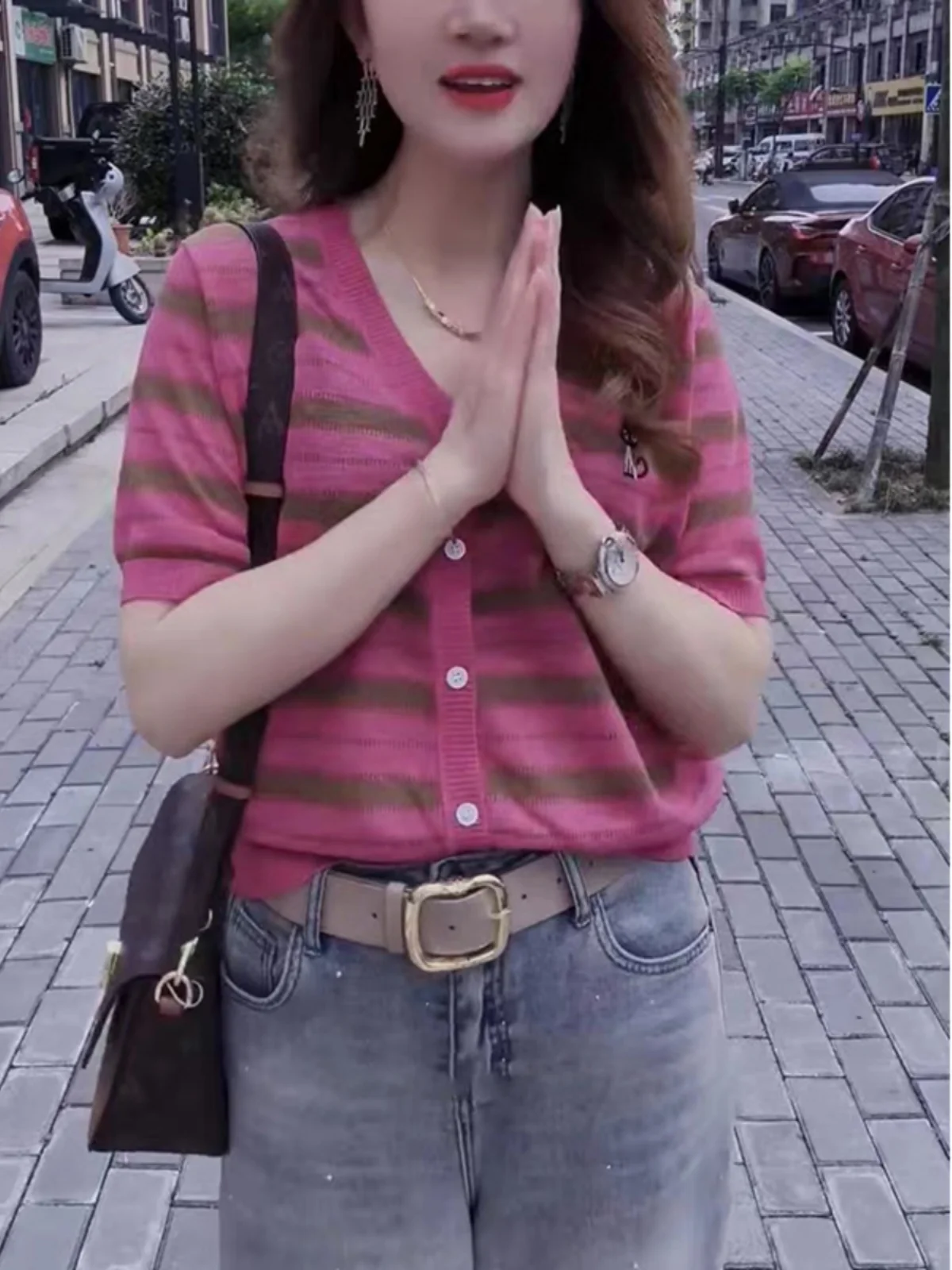 Европейские товары Western Sle Show белая розовая красная полосатая футболка с