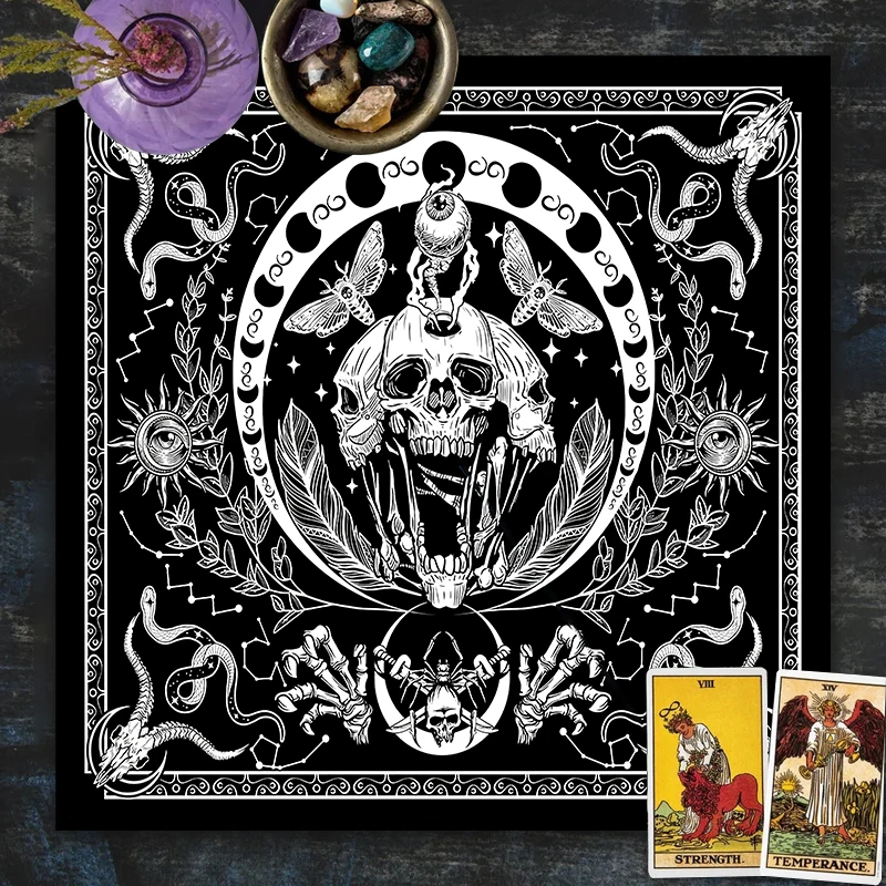 

Скатерть Таро-Луна, Череп, змея, скелет, гадания, Таро-карта, коврик, маятник, волшебные руны, ткань Таро, нетканый тканевый коврик