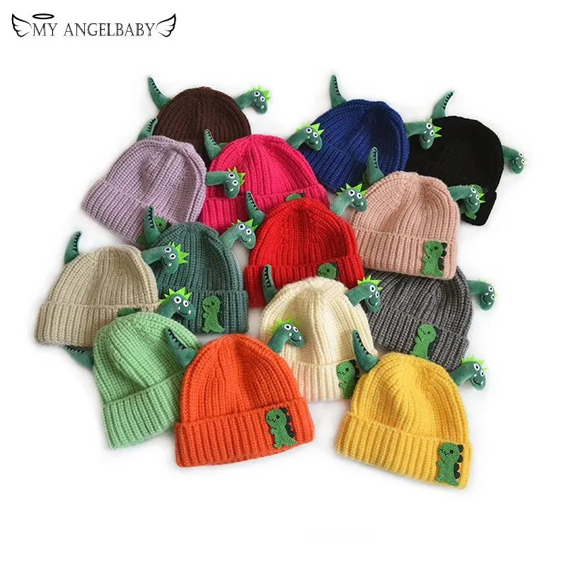 

Мультяшный милый динозавр, искусственная Осенняя трикотажная детская флейма, уличная теплая детская флейка, эластичная шапка