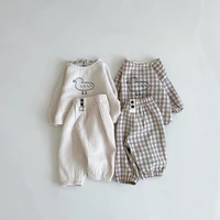 baby cute cartoon duckling suit baby spring and autumn clothes cotton linen coat pants 230