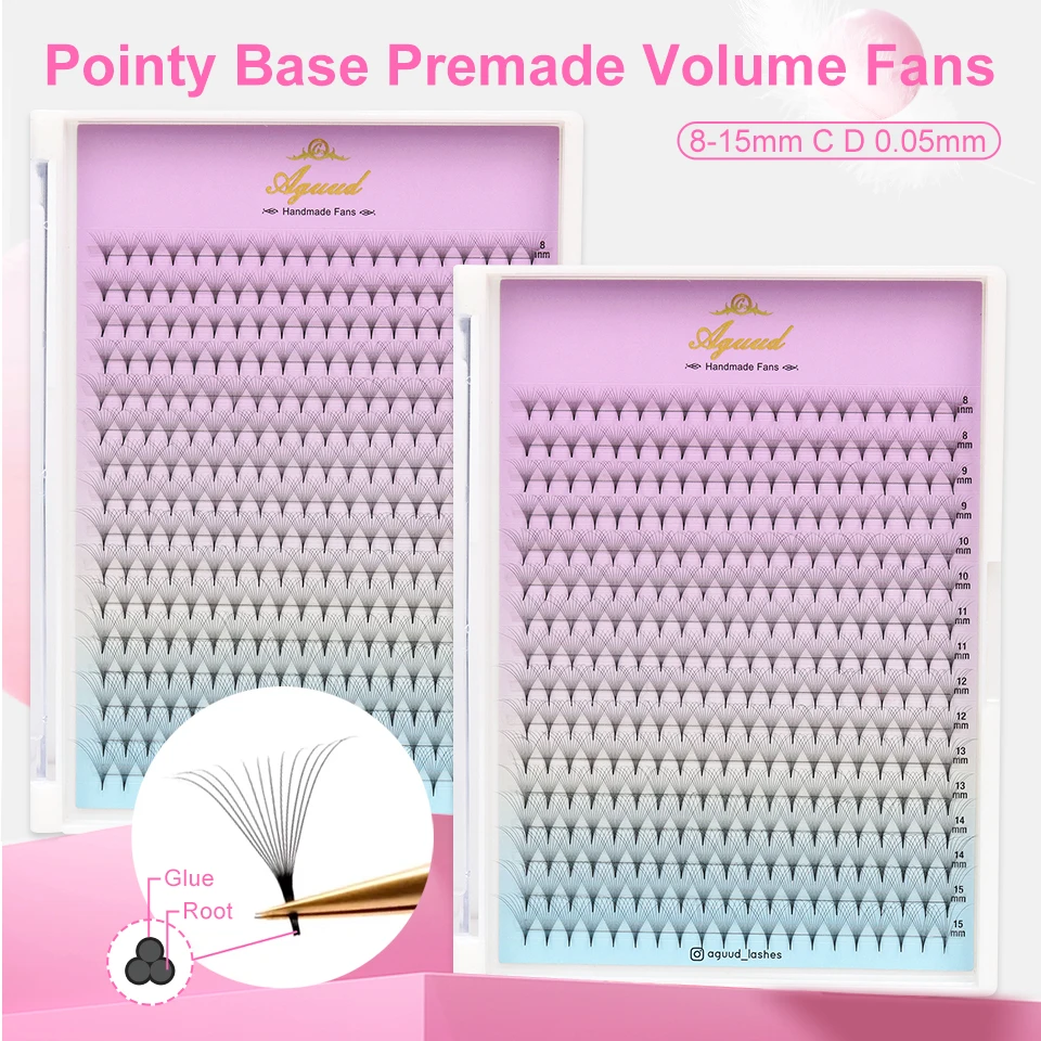 AGUUD Pointy Base Premade Volume Fans 3D 4D 5D 6D 8D 10D 12D Pre Made Individual Lashes Extension Stem 320 Faux Mink