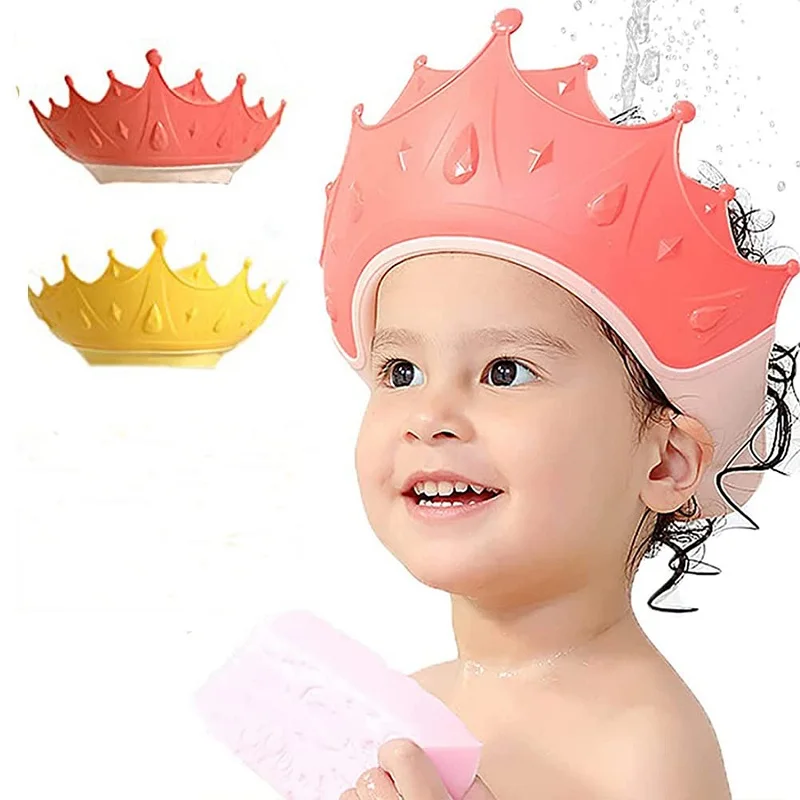 

Crown Shape Wash Hair Shield Hat for Baby Ear Protection Safe Children Shower Head Cover Adjustable Baby Shower Shampoo Cap