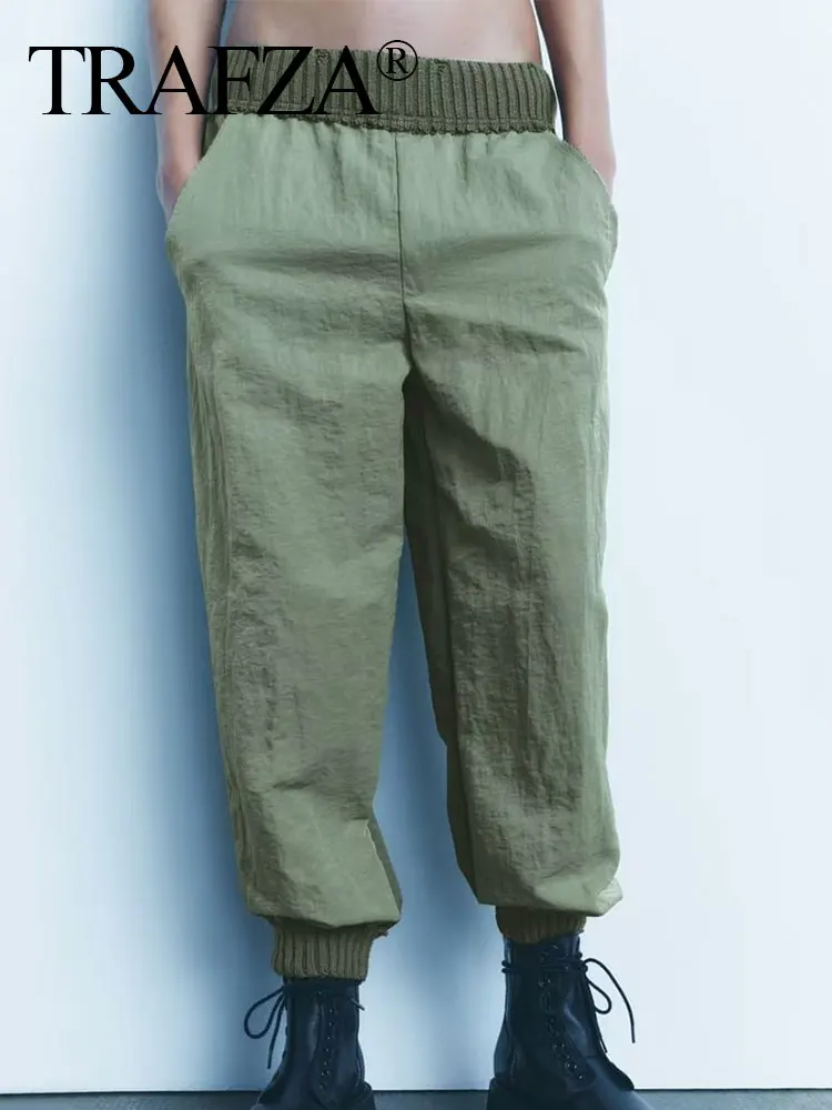 

Женские универсальные брюки до щиколотки TRAFZA, Модные свободные брюки из саржевого нейлона с эластичным поясом, осень 2023