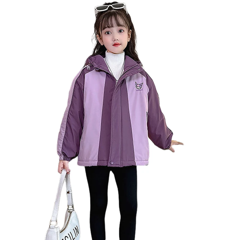 Куртки Sanrios Kuromi Kawaii осенняя одежда для девочек ветрозащитное утепленное пальто