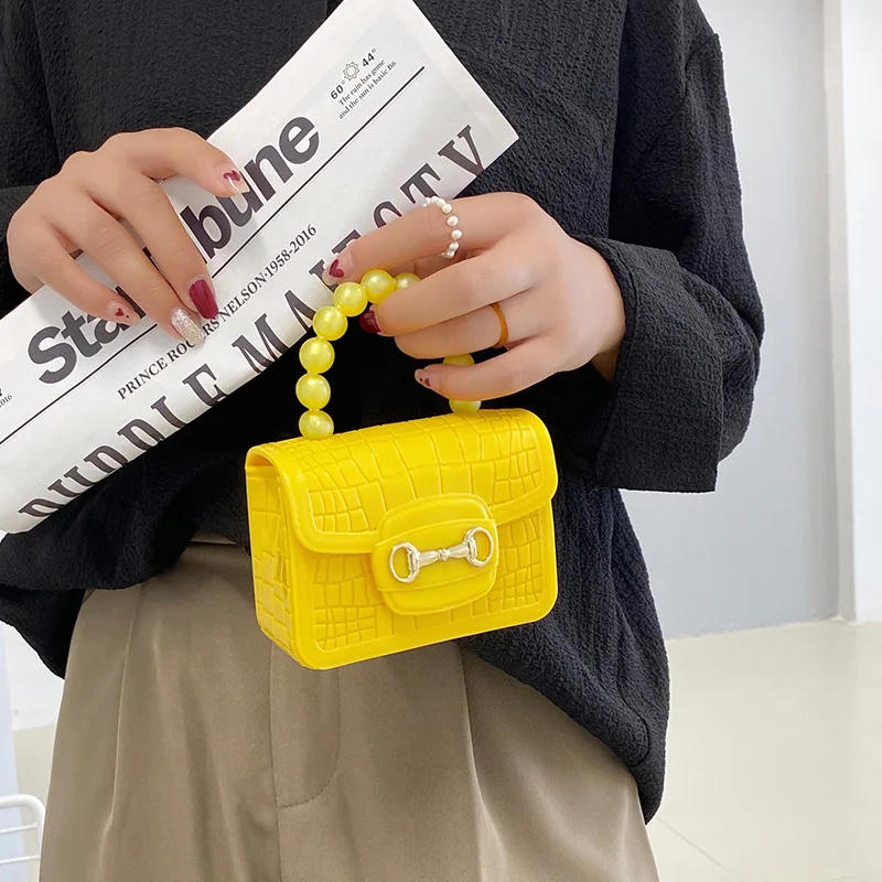

Fashion Mini Crocodile Pattern Handbags Plastic Small Chain Jelly Bag PVC Crossbody Coin Purse Pearl Handbag For Girl Wholesale