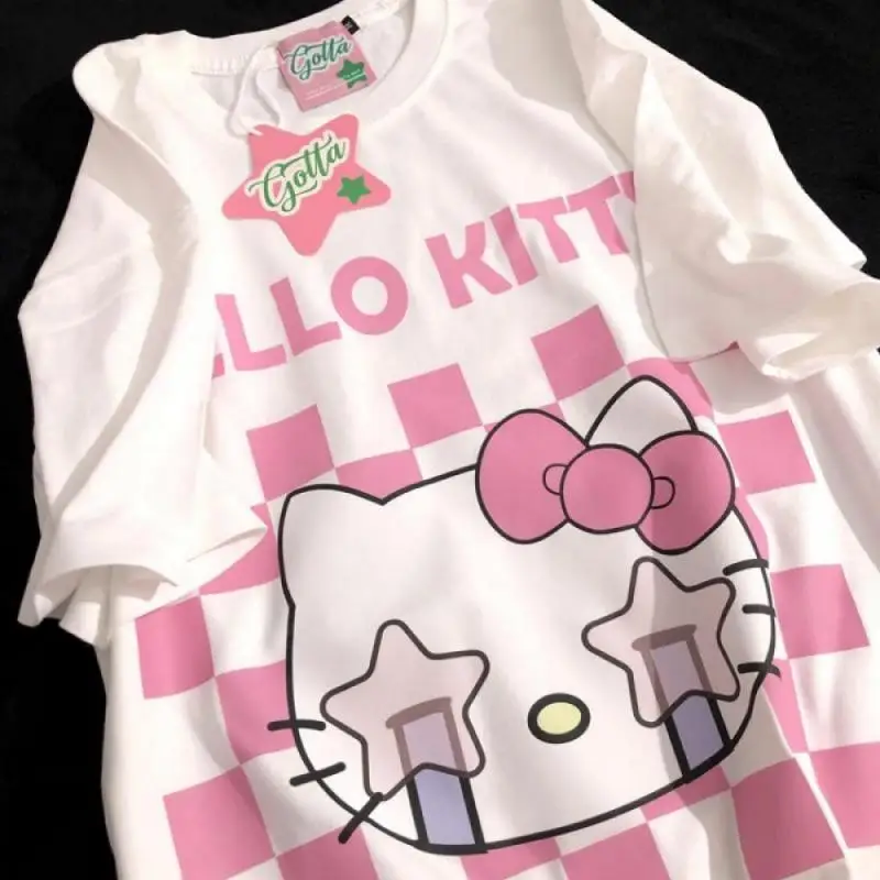 

Летние футболки санриовые Hellokittys свободные с коротким рукавом милые Мультяшные футболки Одежда для влюбленных подарок для девочек
