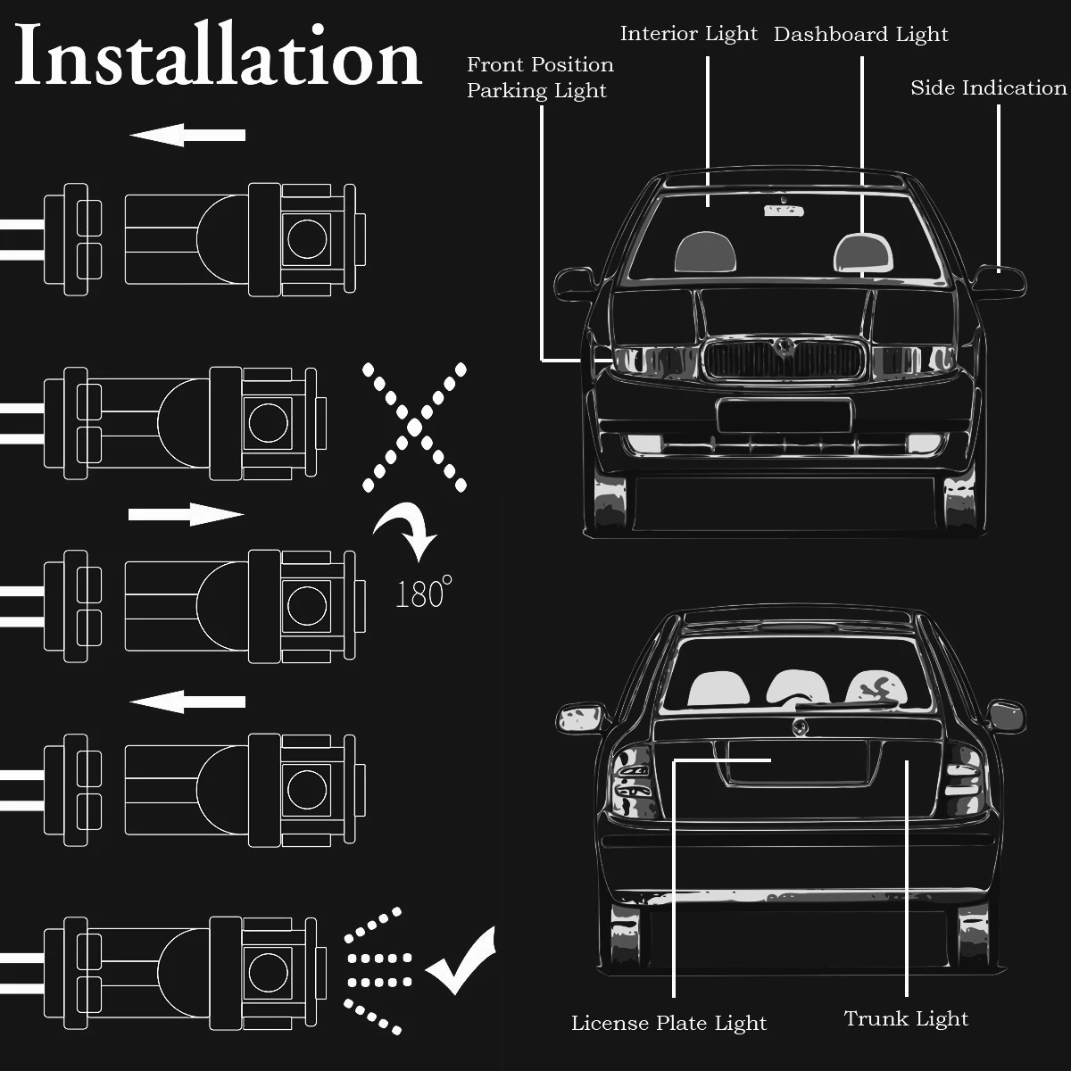 Фото 10 шт. T10 W5W 158 192 192 194 168 5050 SMD 5 светодиодный автомобильный клиновой боковой фонарь внутренняя лампа для чтения купола освещение багажника номерного знака 12 В 24 В №2