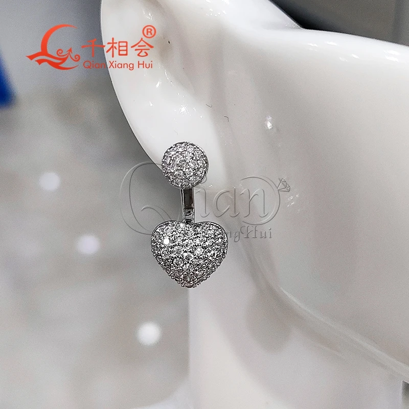S925 silver 11*22mm heart shape melee white moissanite  stone earrings  ear stud Earing earrings for jewelry woman gift