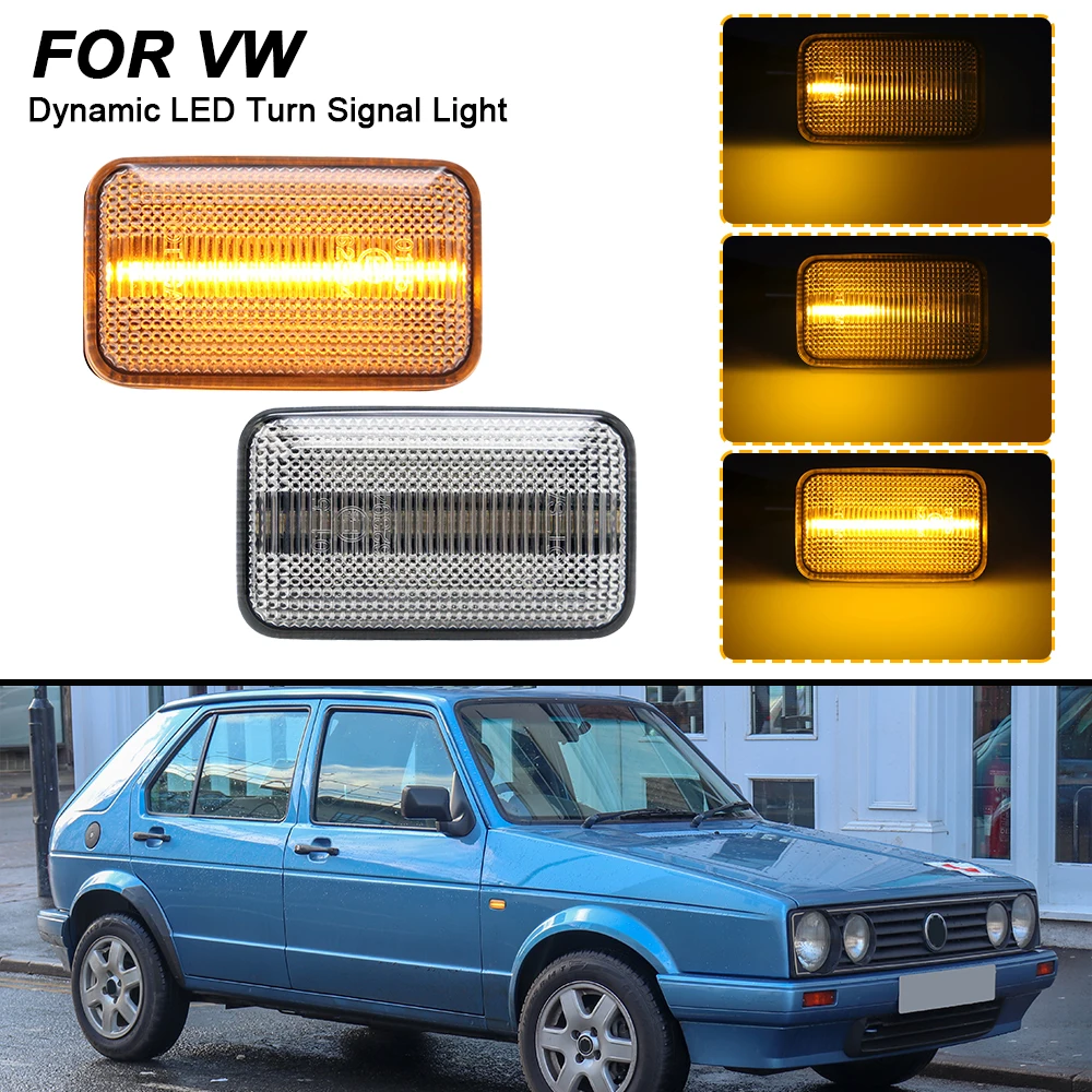 For VW Golf Jetta Passat MK1 MK2 Caddy Polo Scirocc LED Dynamic Turn Signal Lights 2PCS Side Marker Blinker Indicator Lamps