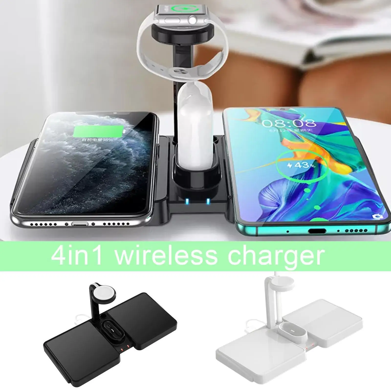 

Беспроводная зарядная станция 4 в 1, Индукционная подставка для зарядного устройства для IPhone 12, 11, X MAX, для Airpods, док-станция для Apple watch E2Y2