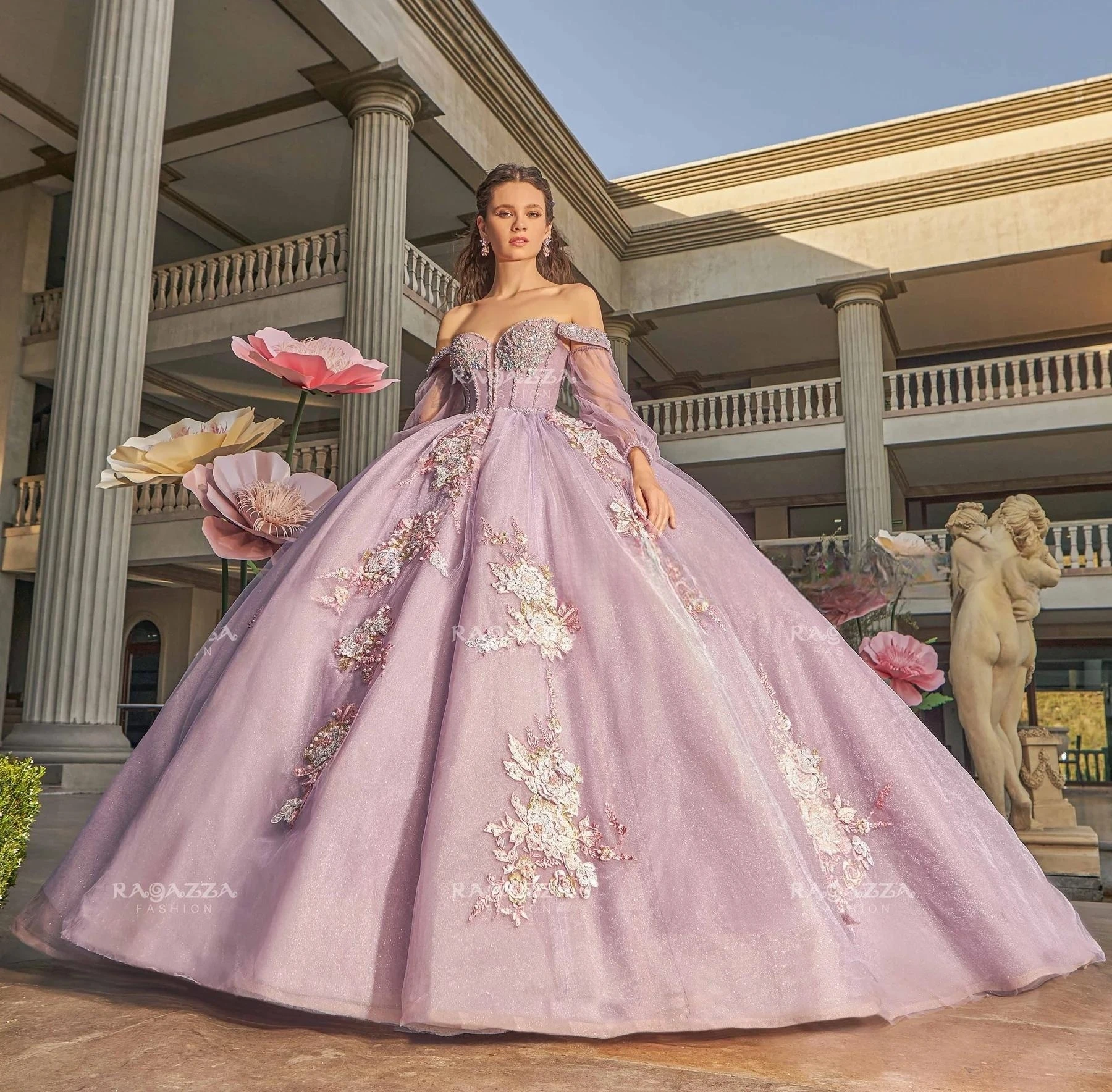 Lilac Charro Quinceanera Dresses Ball Gown Off The Shoulder Tulle Appliques Pearls Mexican Sweet 16 15 Anos Customized