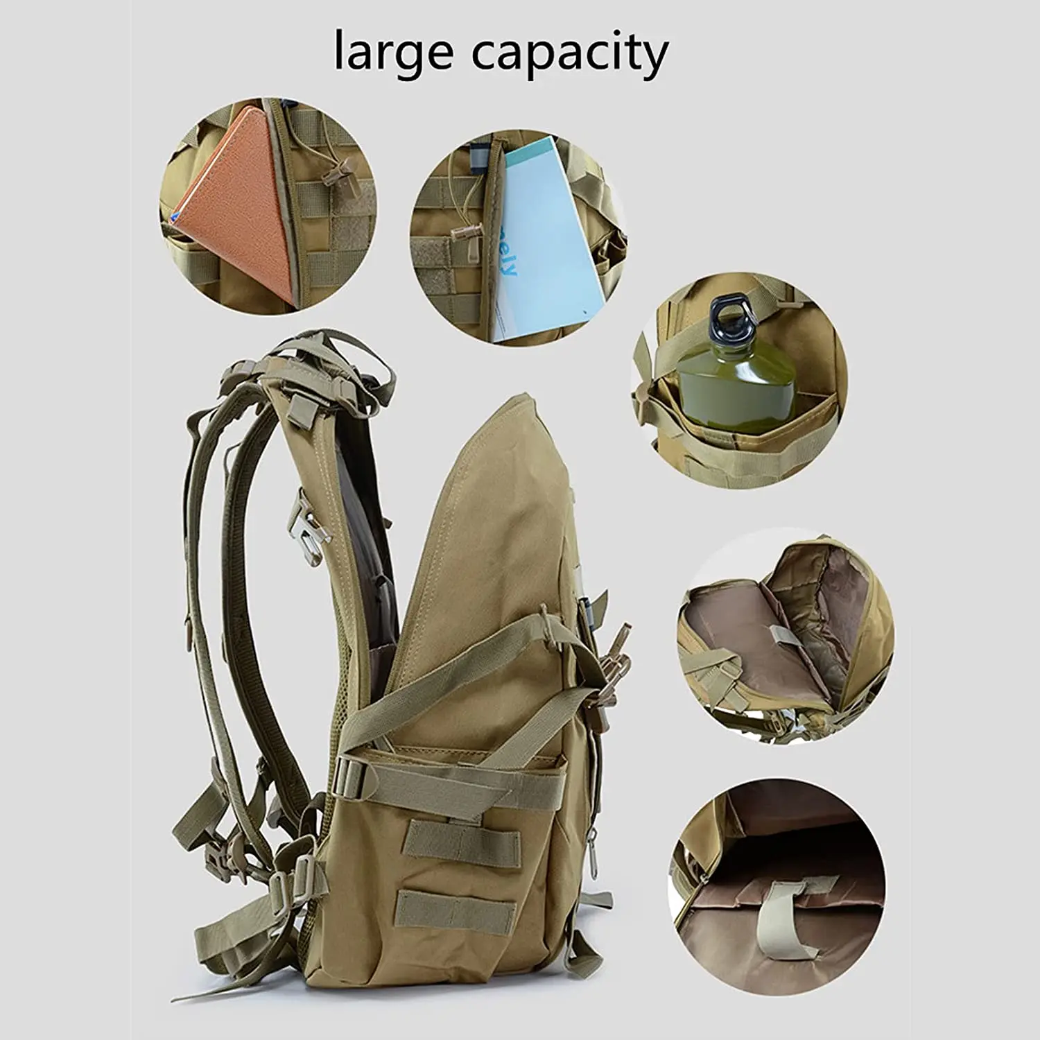 Military Tactical Backpack Mountaineering Hiking Cycling Waterproof Multifunctional Camouflage Backpack Ladies Men (Camouflage)