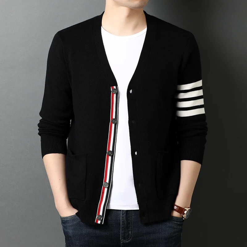 

Мужская модная повседневная приталенная куртка, корейский мужской свитер с V-образным вырезом на осень и зиму, мужской свитер, кардиган, теплый вязаный трикотажный