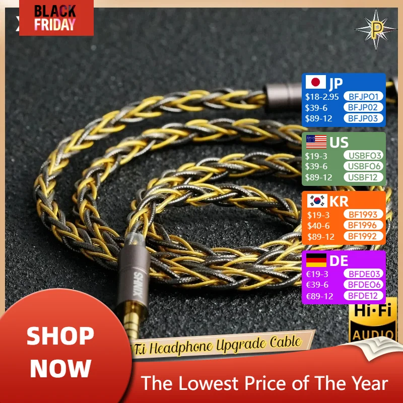 Фото XINHS Dark Moon HiFi кабель для обновления наушников трехчастотный сбалансированный высокое разрешение 0,78 мм MMCX IE900 подходит для Sennheiser №1