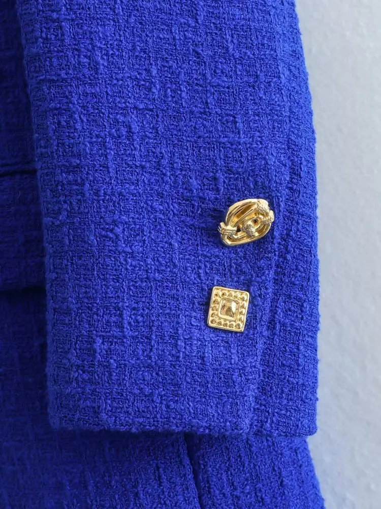 Withered Fashion Elegant Texture Long Blazers Women England Style Office Lady Double Breasted