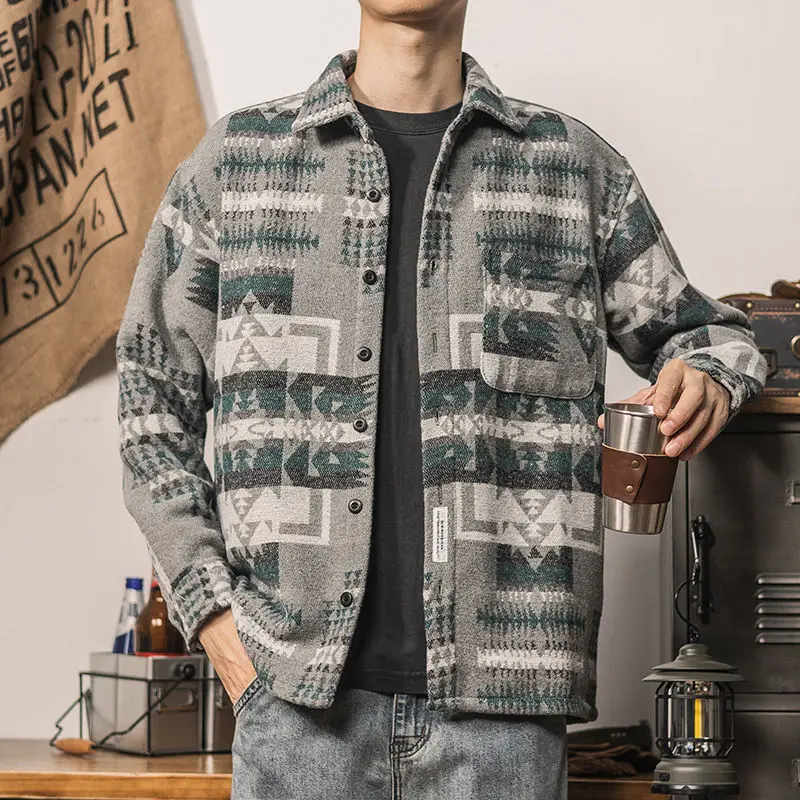 Рубашка мужская шерстяная в стиле ретро модная уличная одежда американском