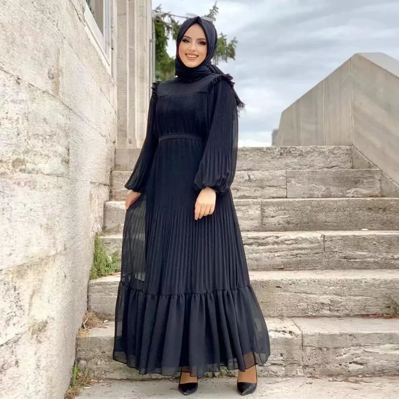 Muslim Middle Eastern Dresses Fashion Loose High Neck Maxi Dress Robe Ramadan Longue Mabche Dubai Turkey Gown Abaya For Women
