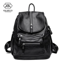 women leather backpacks vintage female shoulder bag high quality travel backpack solid color school bags for girls
