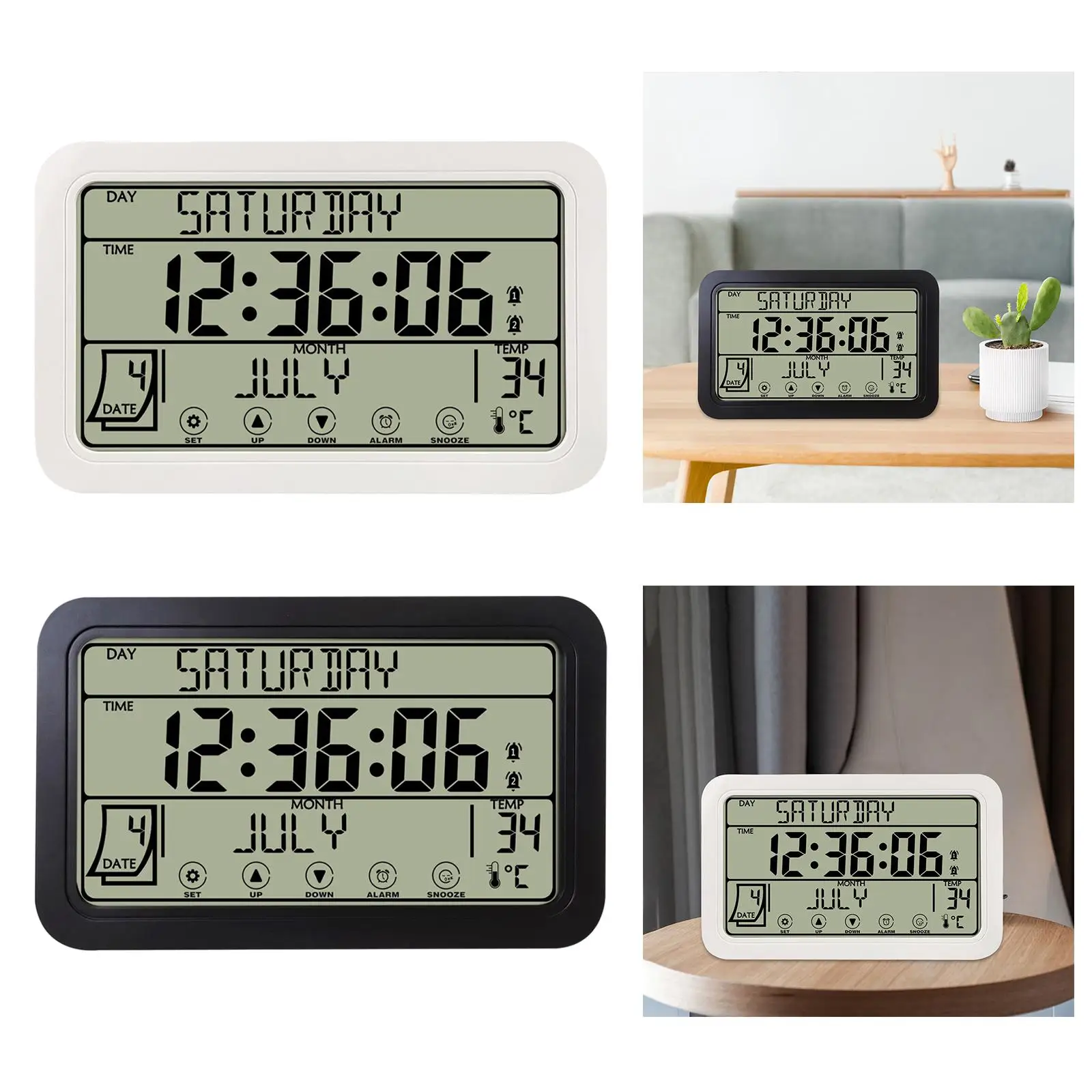 Digital Wall Clock Large Number Non Ticking Decor for Bedsid