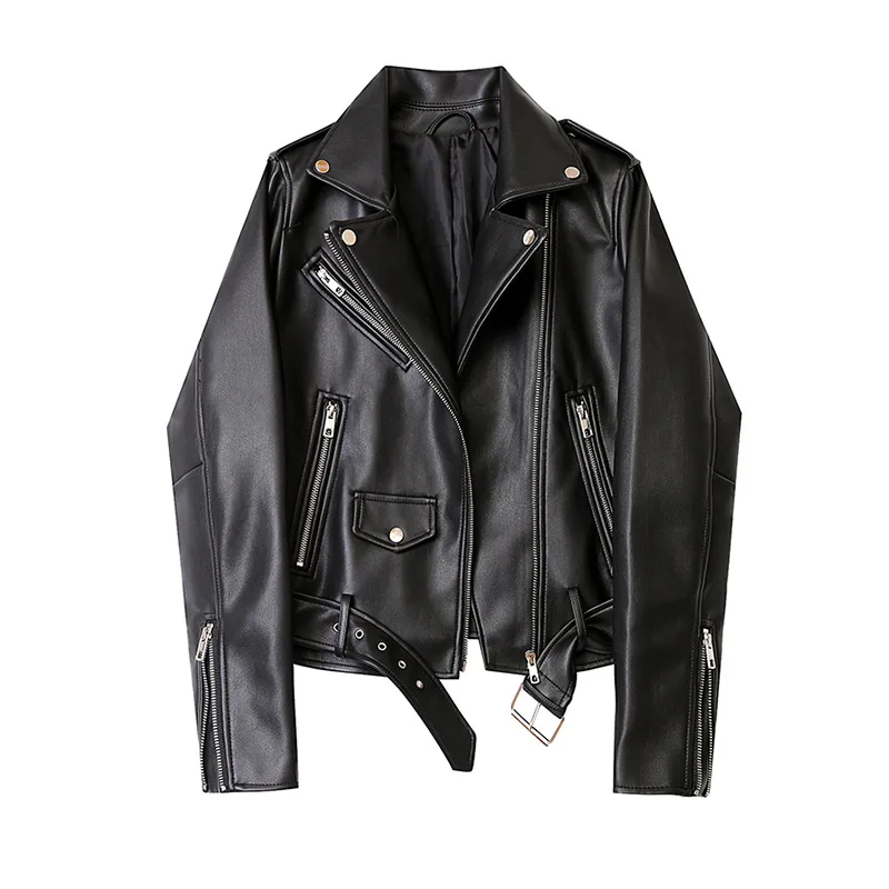 

2022 temperament women's Korean version of the locomotive leather jacket diagonal zipper epaulette belt detachable jacket jacket