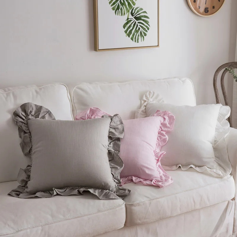 

Solid Color Cotton and Linen Ruffle Cushion Cover 45x45cm Handmade Pillow Cover for Sofa Living Room Bedroom Home Decorate