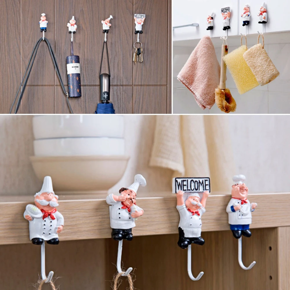 

1PC Creative Cartoon Chef Shape Stainless Steel Hooks Wall Door Clothes Coat Hat Hanger Cute Kitchen Rustproof Towel Hooks