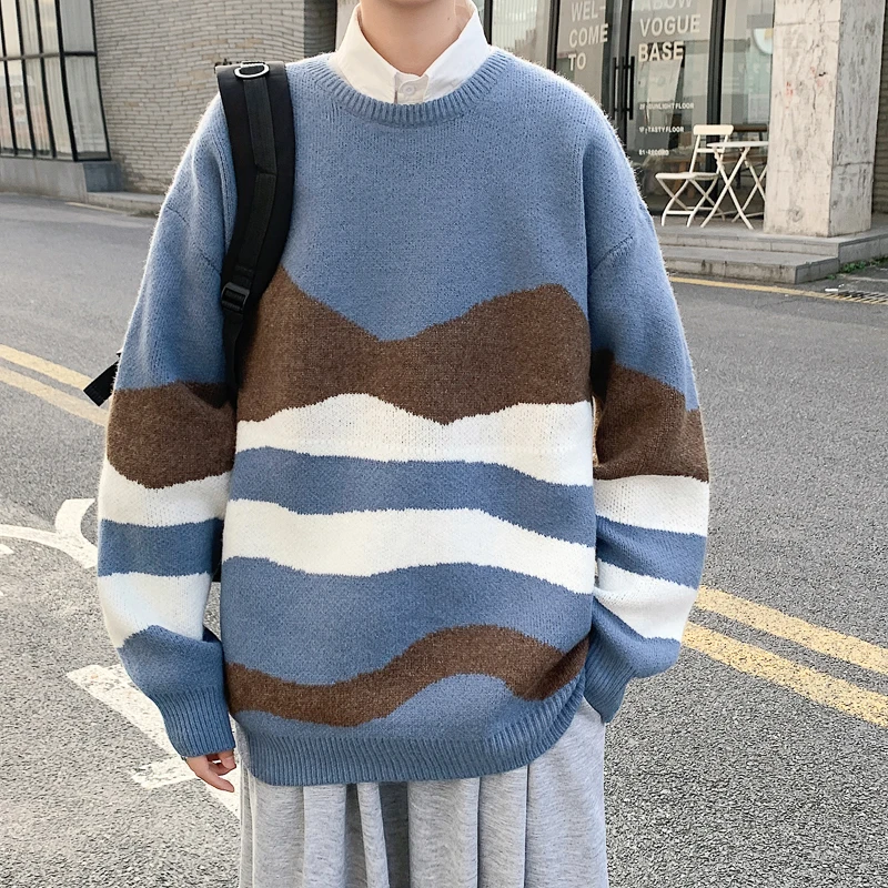 Мужской вязаный свитер в клетку с круглым вырезом | Кардиганы