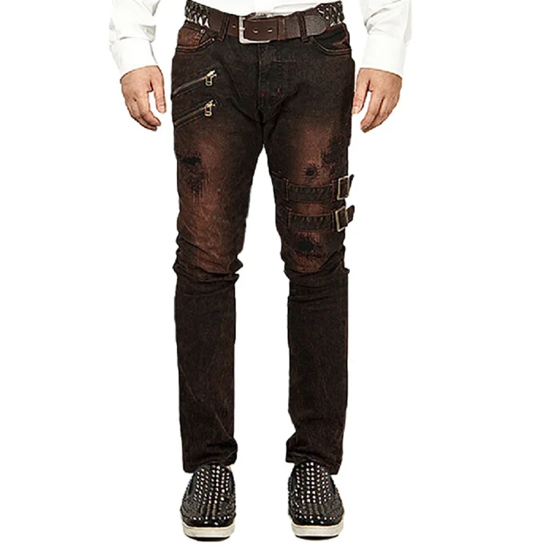 Men Jeans Spring Summer Zipper Ripped Denim Straight-Leg Pants Streetwear Vintage Jeans Men's Casual Mid Waist Pocket Jeans