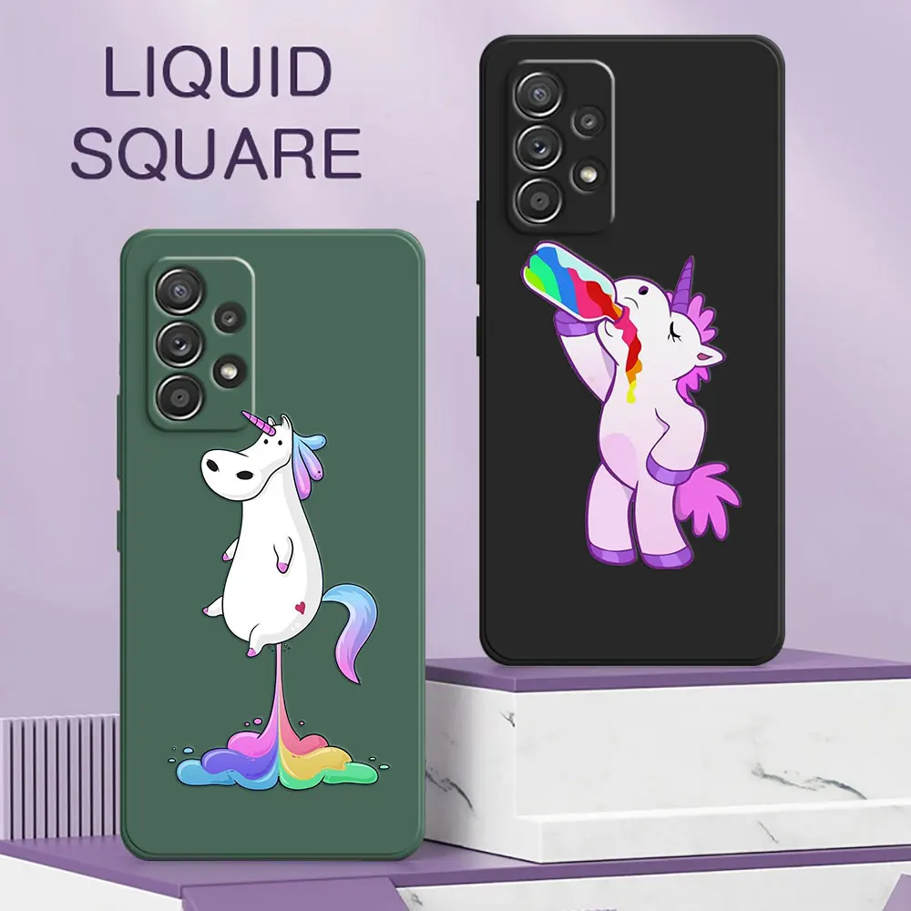 

Funny Cartoon Unicorns Square Silicone Phone Case For Samsung Galaxy A13 A14 A21S A21 A22 A23 A24 A11 A12 A02 A03 A04 Soft Cover