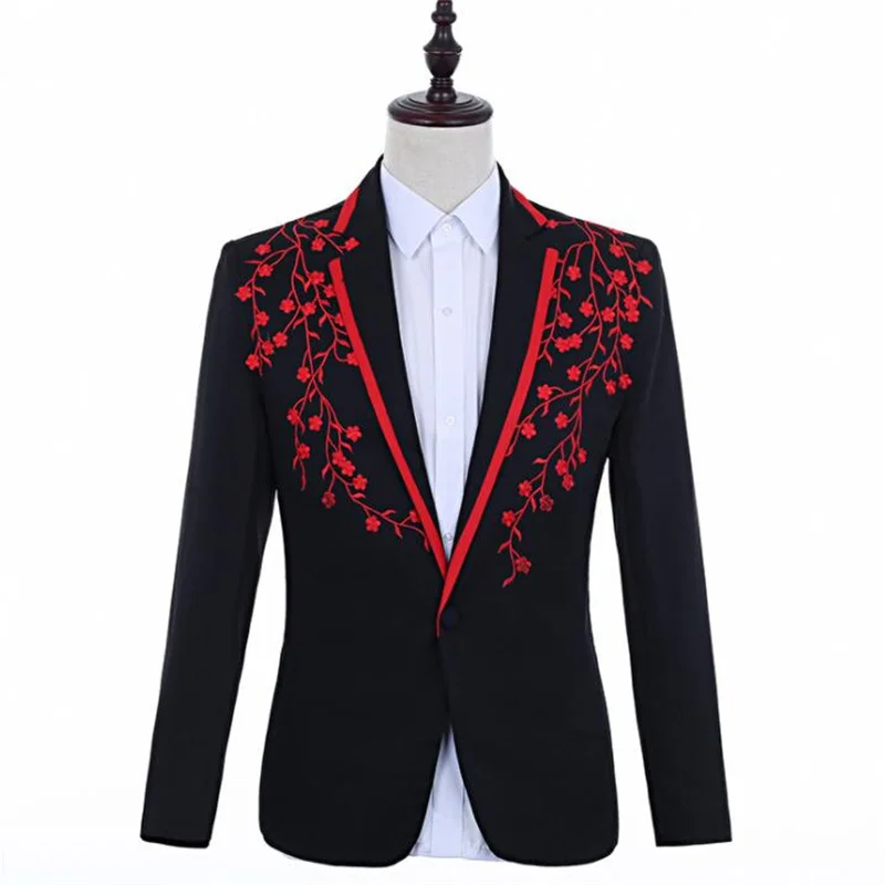 Singers embroidered blazer men suits designs jacket mens stage costumes clothes dance star style dress punk rock masculino homme