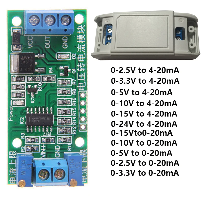 

0-2.5V 0-3.3V 0-5V 0-10V 0-15V 0-24V to 0 -20mA/4 -20mA Voltage To Current Module Current Transmitter Signal Converter Module