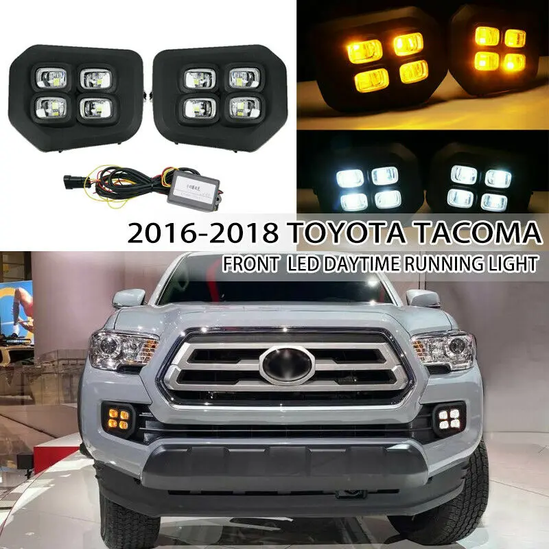 For 2016-2021 Toyota Tacoma 4-Eyes Style Double Color Fog Lights Lamps DRL LED headlight