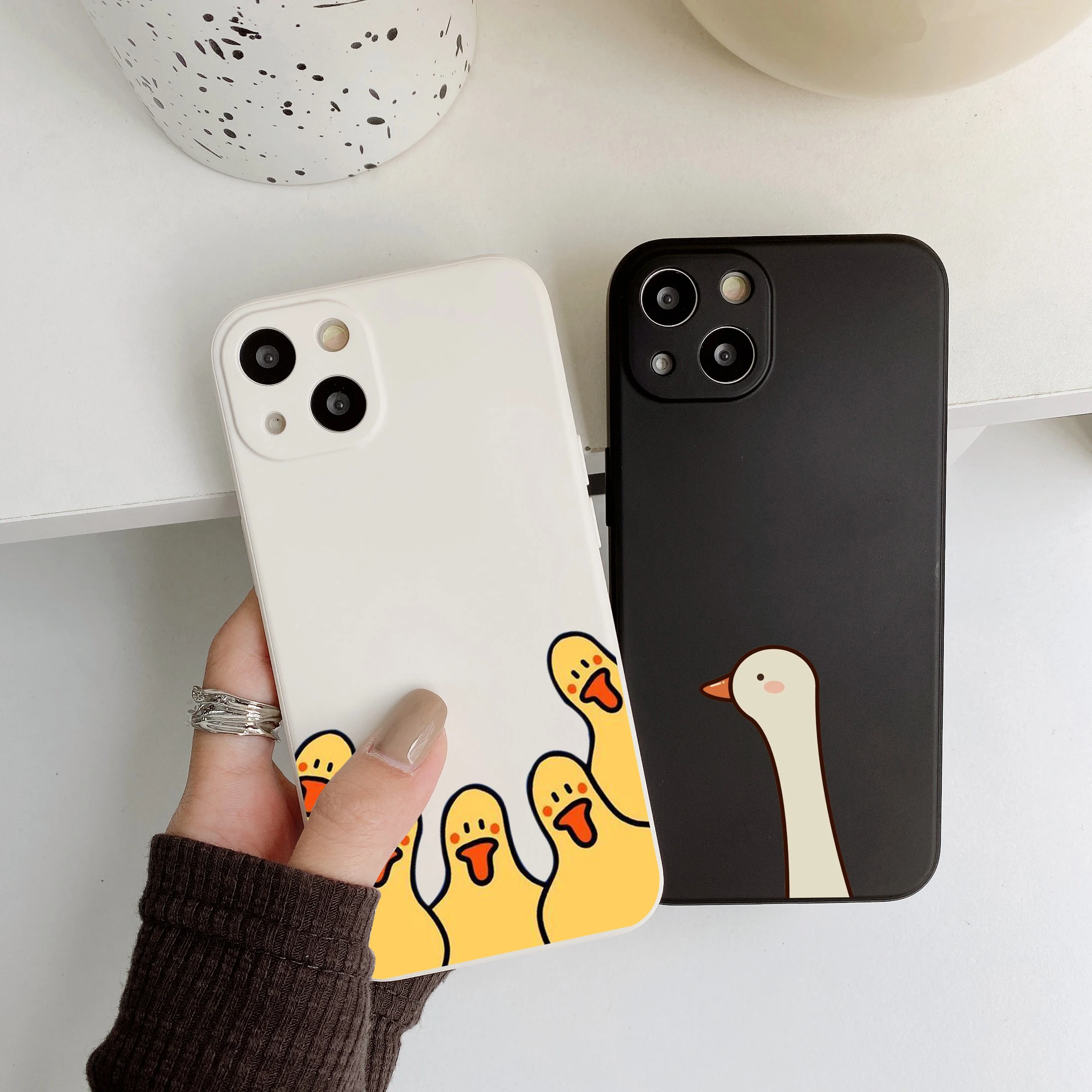 

Creative Cartoon Cute Little Duck Anime Phone Case For iPhone 11 12 Mini 13 Pro Max 14 Plus XS XR SE Liquid Silicone Phone Cover