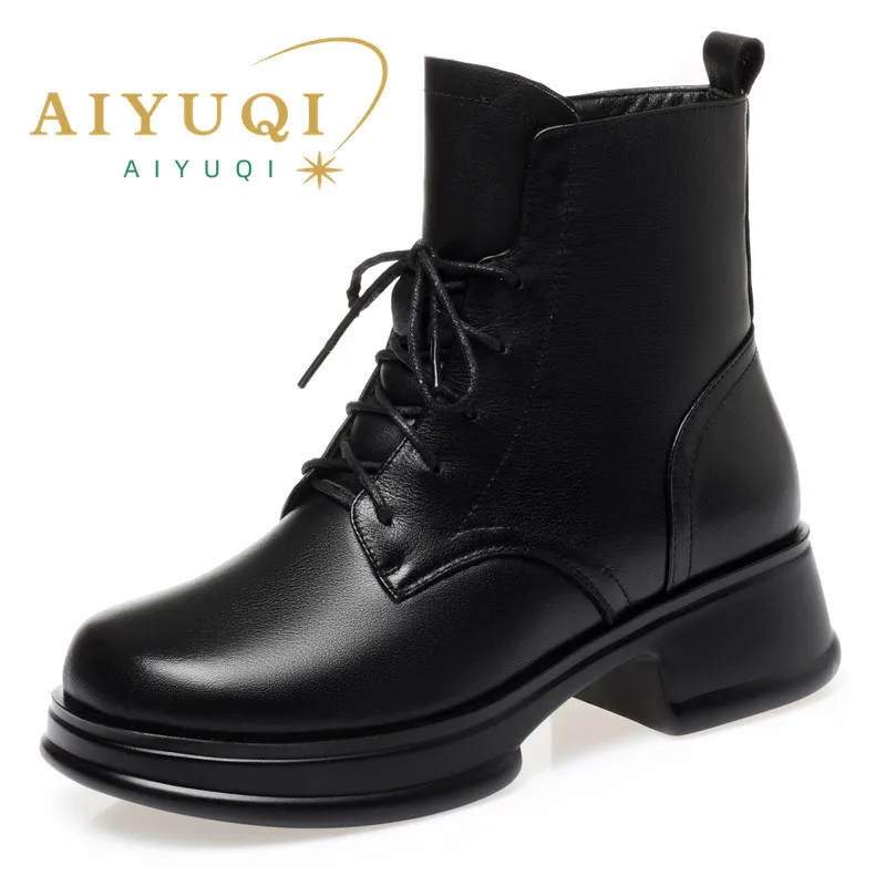 AIYUQI Women Winter Boots Thickened Wool Warm Genuine Leather Fashion Women Short Boots British Style Casual Women Ankle Boots