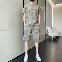 2022 summer suit mens trend loose sports casual thin breathable shoulder drop t shirt short sleeved shorts two piece designer