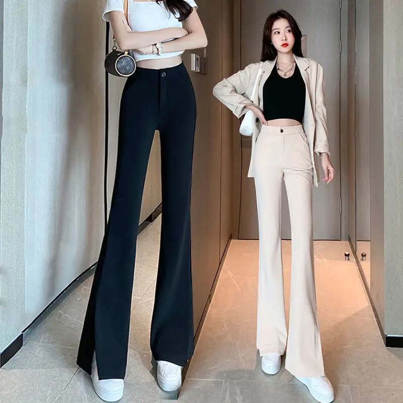 

2022 High Waist Pants Women Trousers Casual Office Lady Trousers Flare Women Pants Solid Color Ladies Pants Workwear L14