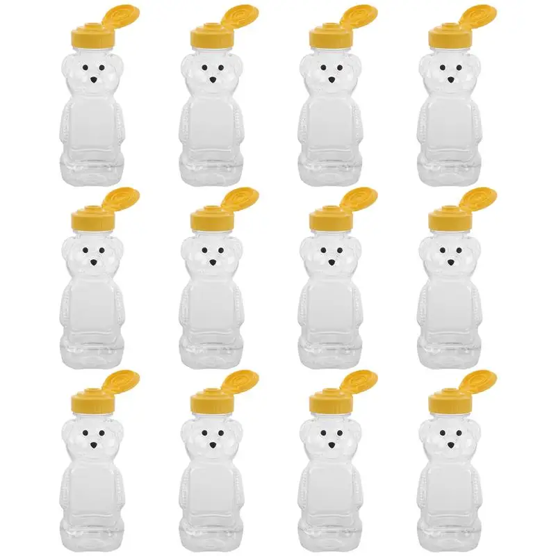 Botellas de plástico para exprimir miel, dispensador de condimentos con forma de oso, salsa de miel, mermelada de mostaza, 12 piezas, 240ml
