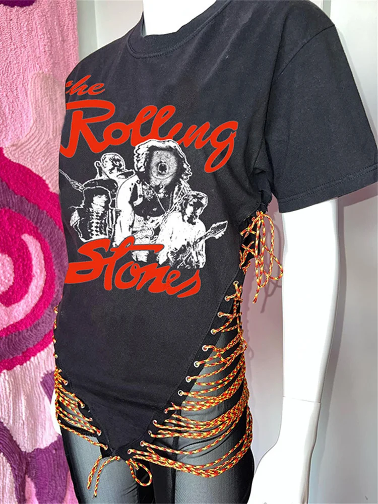 

Футболка Balogun женская с графическим принтом, свободный бандажный топ с принтом, уличная одежда, черный цвет, лето 2022