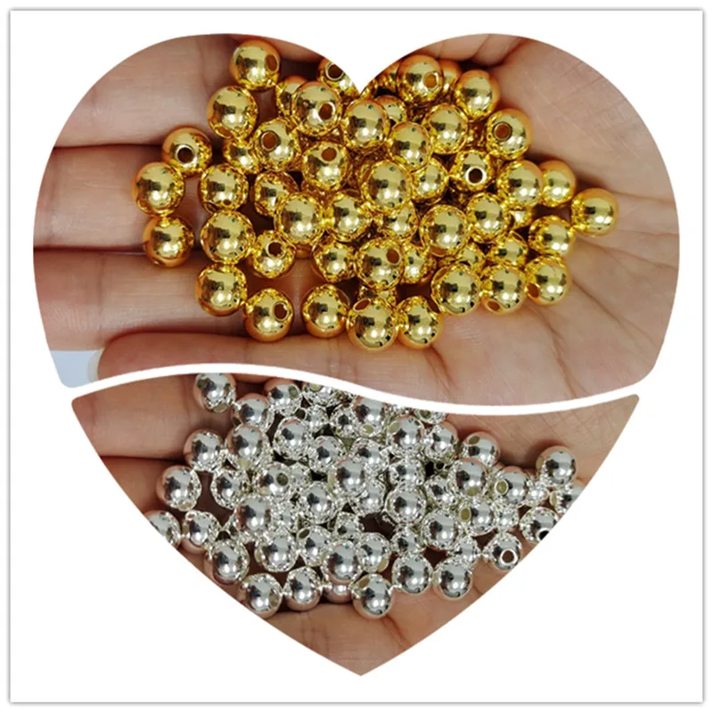 

3mm/4mm/5mm/6mm/8mm/10mm/12mm Gold/Silver Loose Metal Smooth Spacer Beads for needlework accessories & Jewelry Making