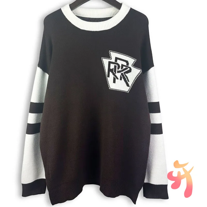 

Высококачественный зимний коричневый жаккардовый свитер с надписью, ревеня, для мужчин и женщин, с круглым вырезом