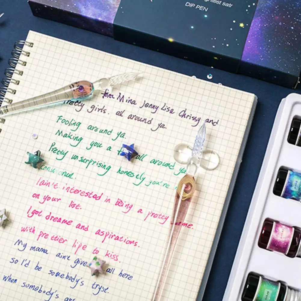 

Fine Workmanship 1Set Beautiful Vintage Glass Dip Pen Portable Signature Pen Starry Sky Design for Calligraphy