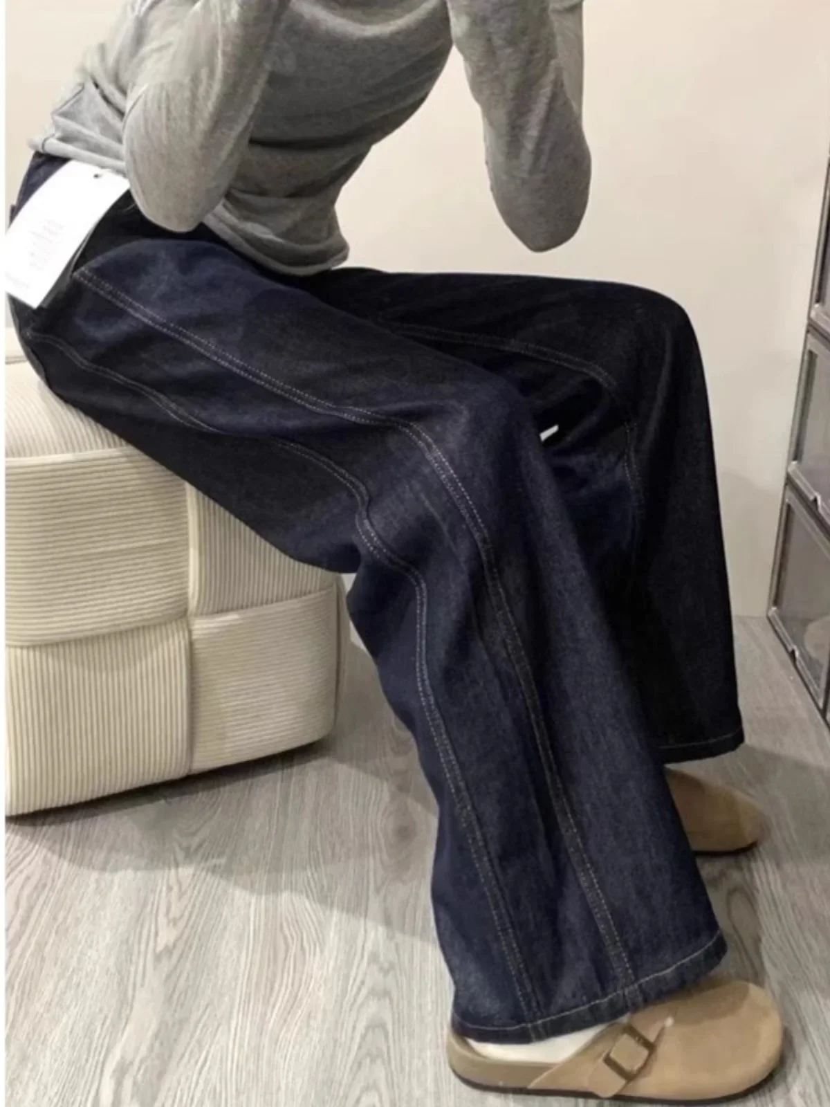 Узкие прямые джинсы на флисовой подкладке женские осенне-зимние больших