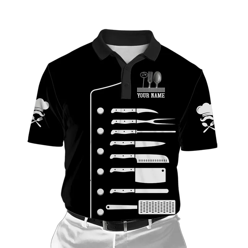 Fashion Chef Skull 3D Print Men's Polo Shirt Summer Short Sleeve T-shirt Street Casual Polo Shirt Top  004